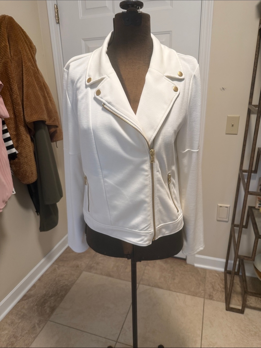Peter Som White Moto Jacket with Gold Hardware